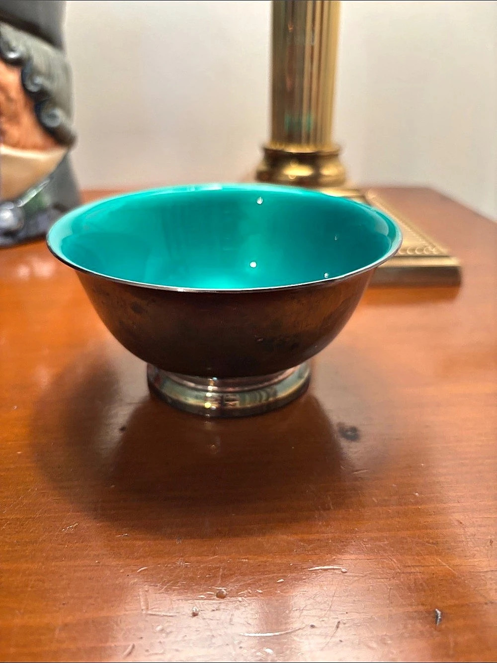 MCM Reed & Barton Paul Revere Enamel Footed Small Bowl No. 101 Silver Plate & Gr
